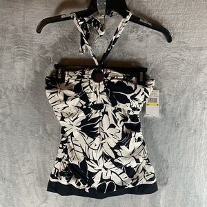 Michael Kors Women's‎ Swimsuit M Tankini Top Bandaeu Floral Black Halter NWT
